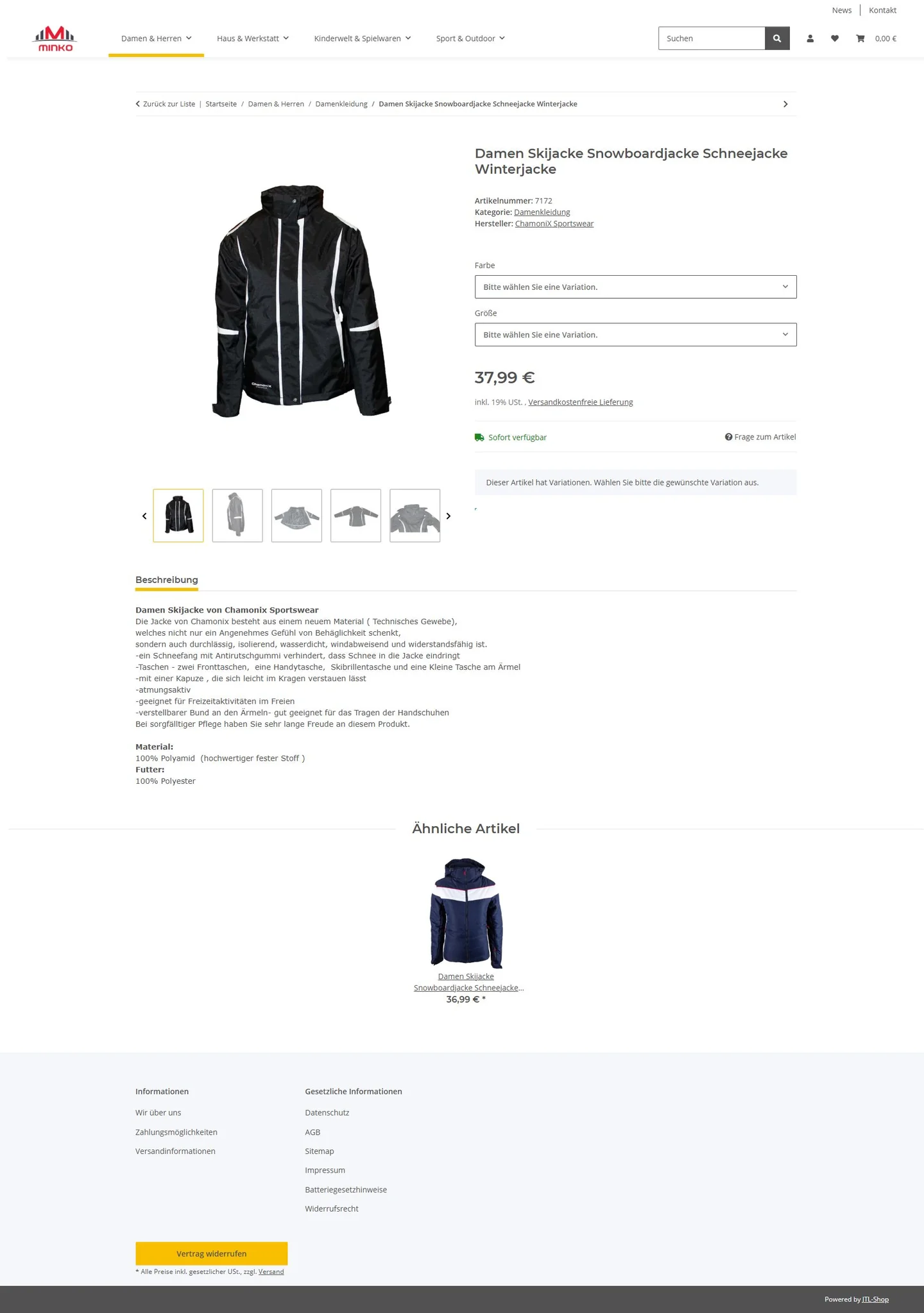M-OnlineShop Produktdetail vor dem Redesign