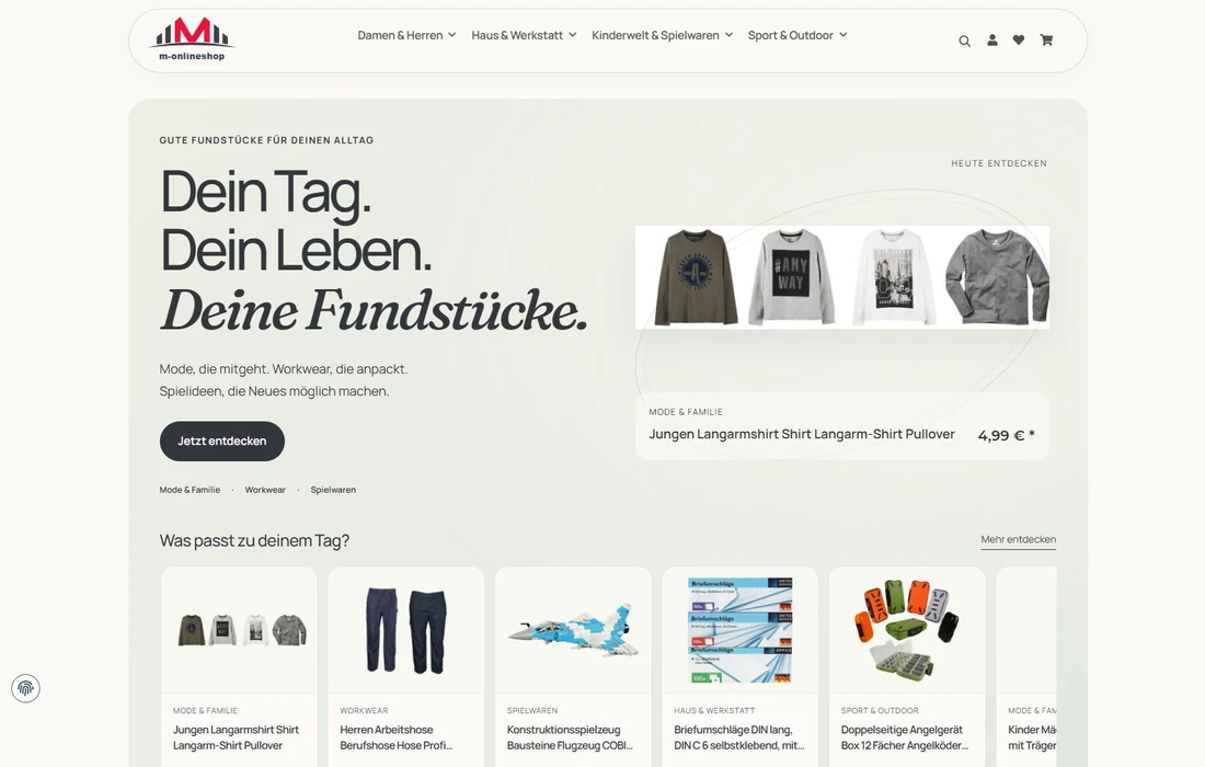 Veröffentlichte M-OnlineShop Startseite nach dem Redesign