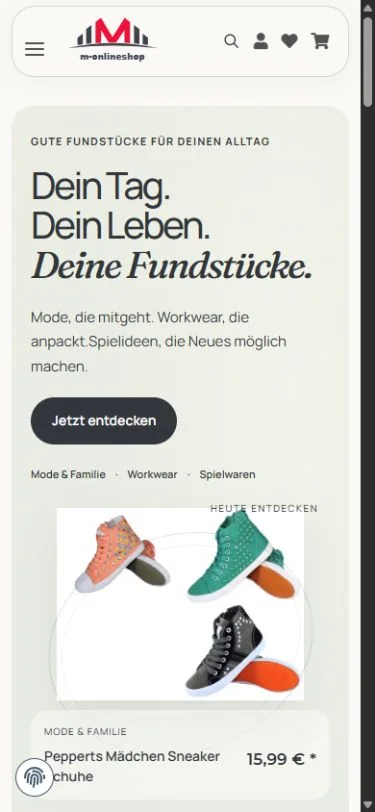 Aktuelle mobile Startseite des veröffentlichten M-OnlineShops