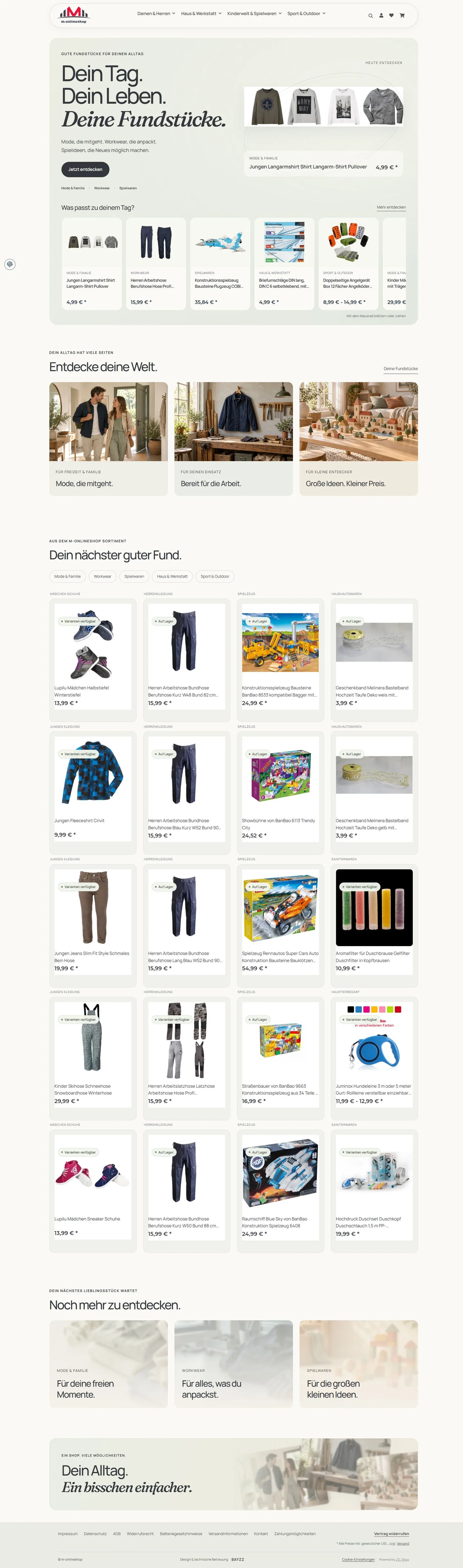 Veröffentlichte M-OnlineShop Startseite nach dem Redesign