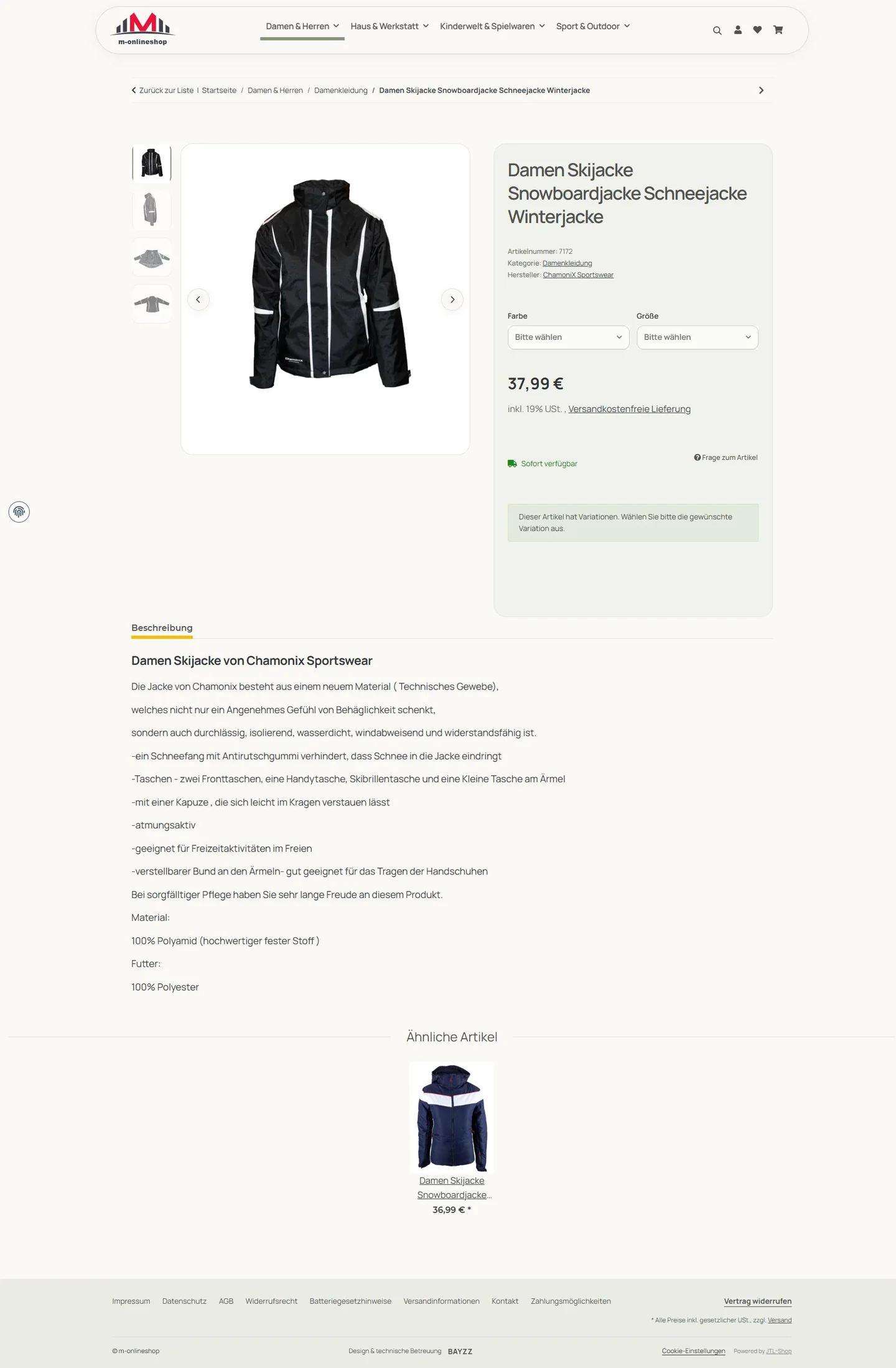 Veröffentlichte M-OnlineShop Produktdetail nach dem Redesign